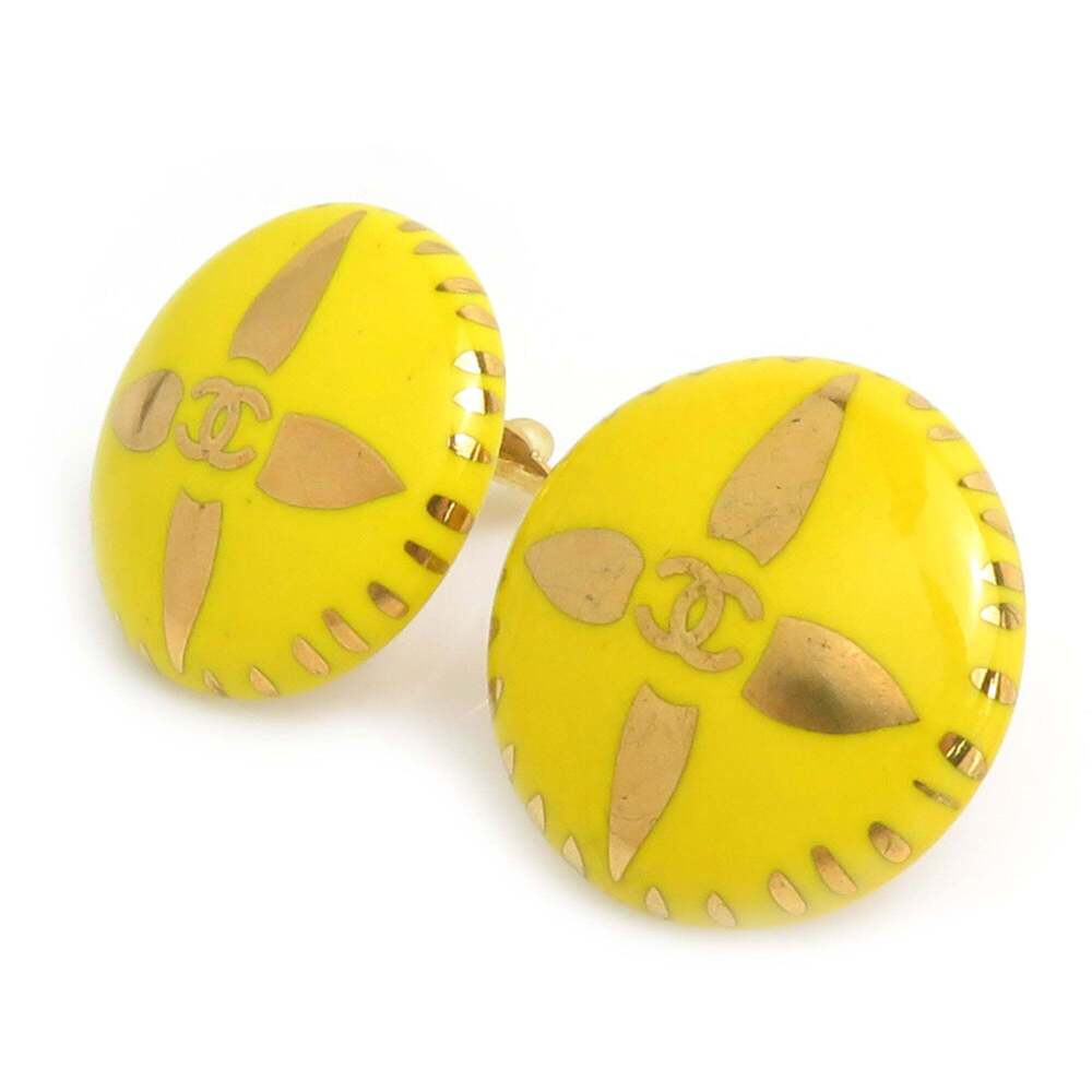 CHANEL Authentic Yellow Logo Earrings - Picture 2 of 8